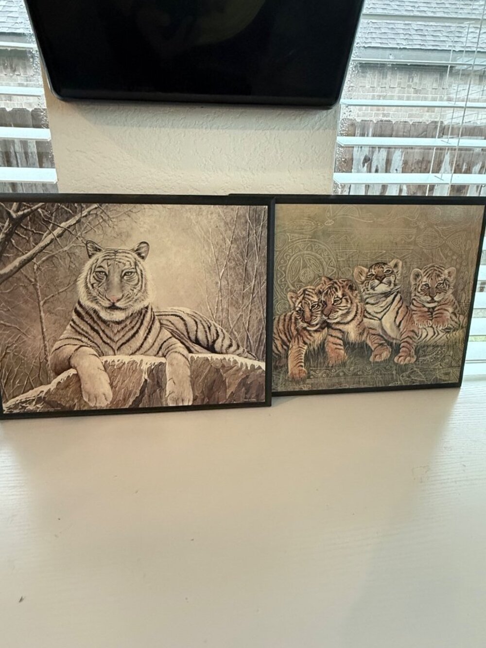 Tiger & Cubs Wall Art Set Of 2 - Framed Prints Featuring Wildlife Scenes Made In